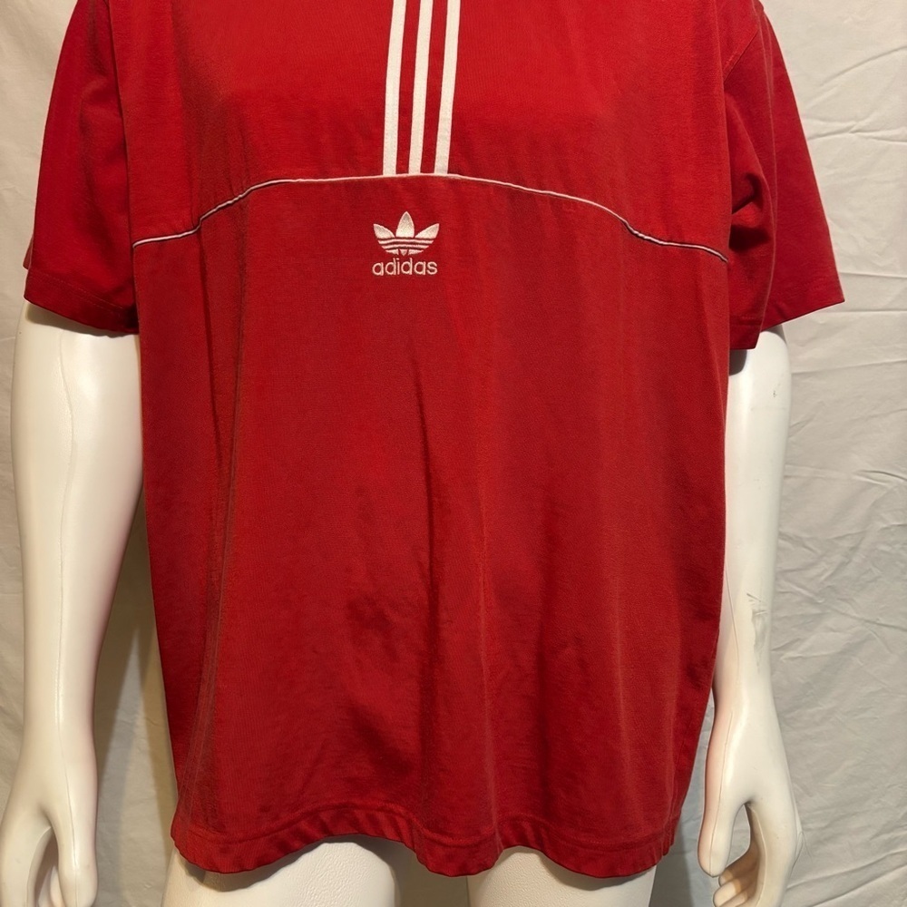 Vintage 90s Red Adidas Trefoil Heavyweight Embroidered Shirt Sz 2XL - Picture 3 of 8